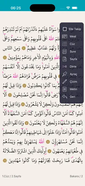 Mushaf okuma ekranı
